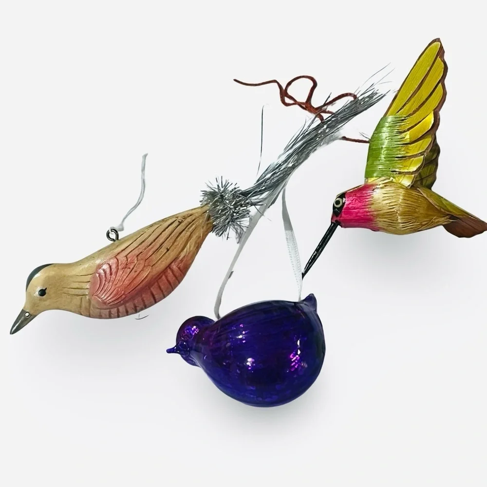 Vintage Bird Christmas Ornaments Lot of 3